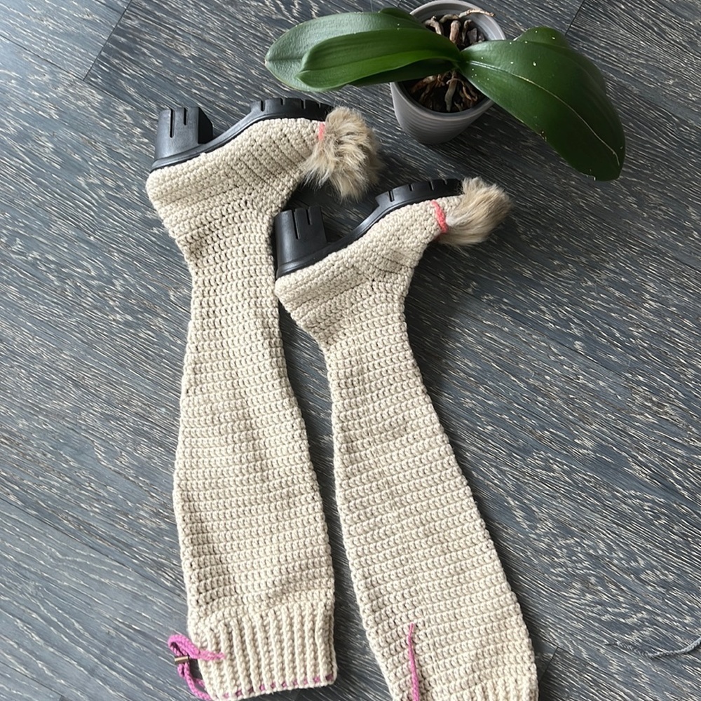 Handmade Crochet Wool Knee-High Boots Cozy Cottagecore - Size 7